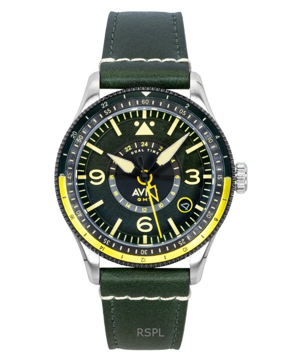 AVI-8 Flyboy Airmaster GMT Fuselage Green Leather Strap Green Dial Automatic AV-4128-03 Men's Watch