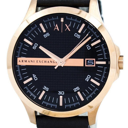 Armani Exchange Rose Gold Black Dial Leather Strap AX2129 Mens Watch