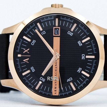 Armani Exchange Rose Gold Black Dial Leather Strap AX2129 Mens Watch