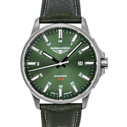 Bauhaus Aviation Leather Strap Dark Green Dial Automatic 28644 100M Men's Watch