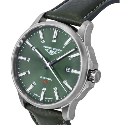 Bauhaus Aviation Leather Strap Dark Green Dial Automatic 28644 100M Men's Watch