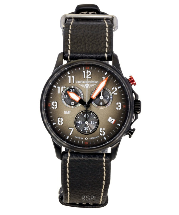 Bauhaus Aviation Chronograph Leather Strap Brown Dial Quartz 28861 100M Men's Watch