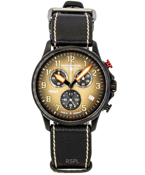 Bauhaus Aviation Flyback Chronograph Leather Strap Brown Dial Quartz 28885 100M Men's Watch