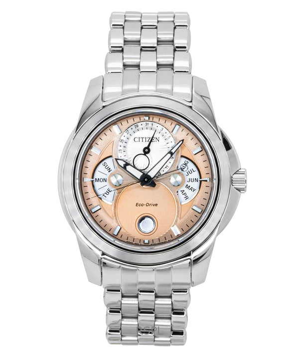 Citizen Calendrier Moon Phase Stainless Steel Salmon Dial Eco-Drive BU0080-52X 100M Men's Watch