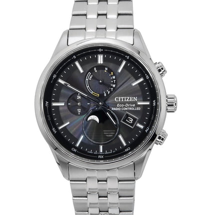 Citizen Eco-Drive Radio Controlled Moon Phase Stainless Steel Black Dial BY1030-50E 100M Men's Watch