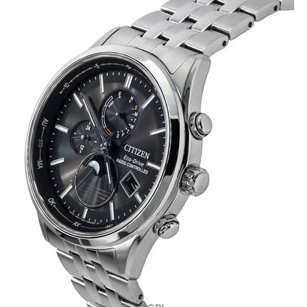 Citizen Eco-Drive Radio Controlled Moon Phase Stainless Steel Black Dial BY1030-50E 100M Men's Watch