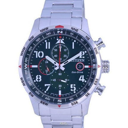 Citizen Aviator Eco-Drive Chronograph Stainless Steel Green Dial CA0791-81X 100M Mens Watch