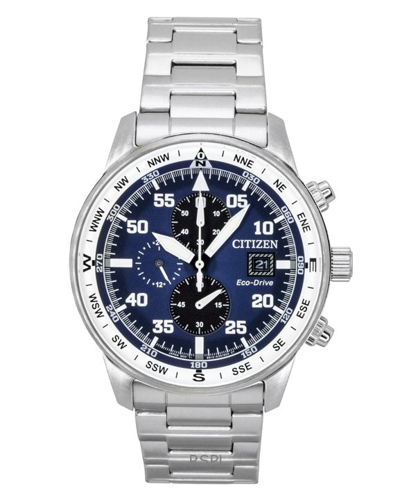 Citizen Eco-Drive Aviator Chronograph Stainless Steel Blue Dial CA0880-58L 100M Men's Watch