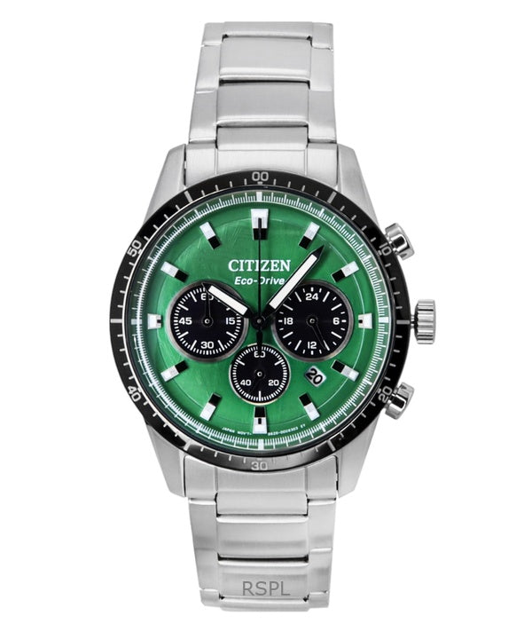 Citizen Eco-Drive Chronograph Stainless Steel Green Dial CA4624-56X 100M Men's Watch