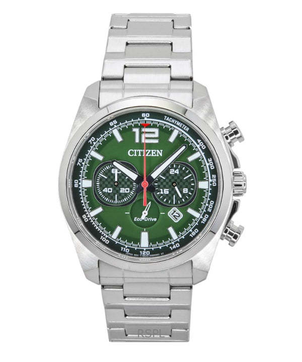 Citizen Eco-Drive Chronograph Stainless Steel Green Dial CA4640-50X 100M Men's Watch