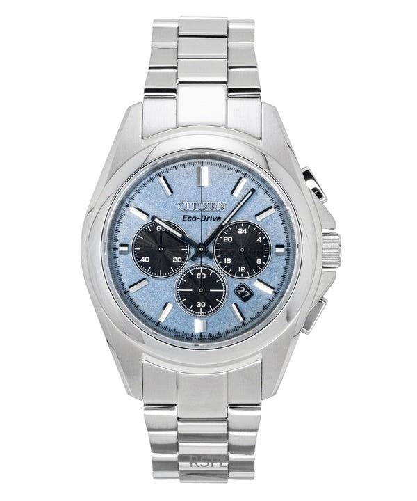 Citizen Sport Luxury Chronograph Stainless Steel Light Blue Dial Eco-Drive CA4680-55L 100M Men's Watch