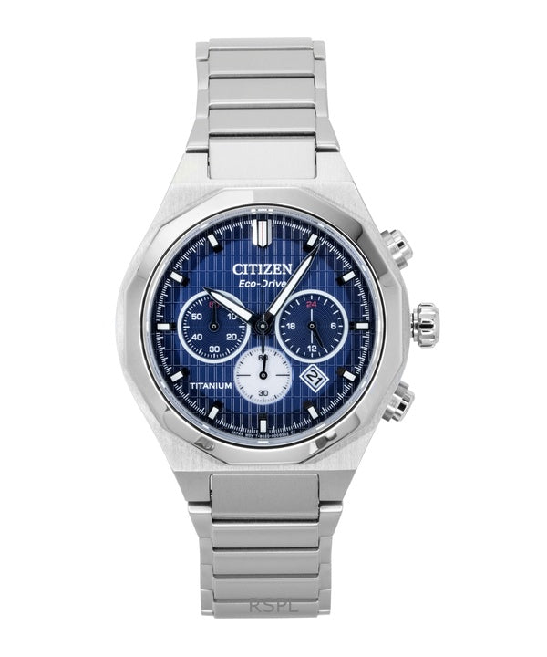 Citizen Zenshin Senkei Chronograph Super Titanium Blue Dial Eco-Drive CA4691-59L 100M Men's Watch
