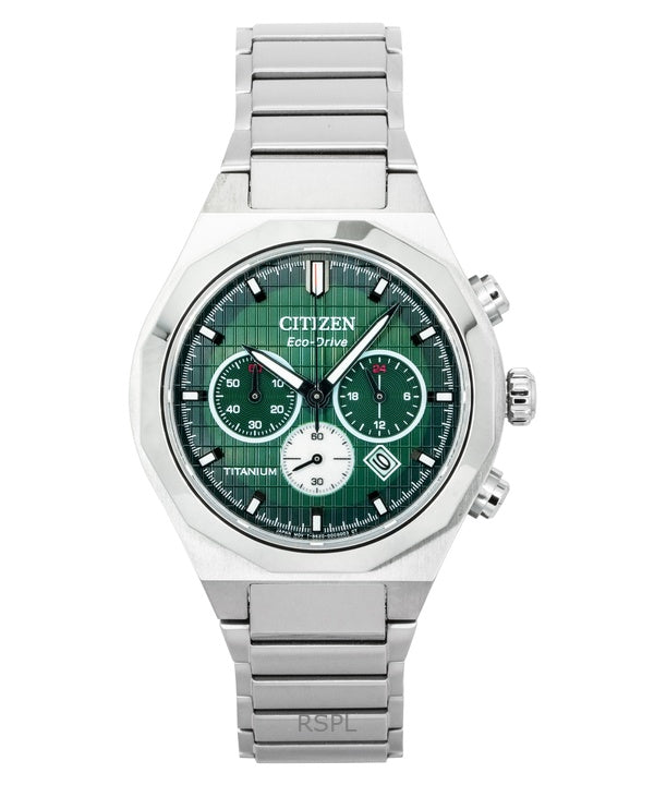 Citizen Zenshin Senkei Chronograph Super Titanium Green Dial Eco-Drive CA4691-59X 100M Men's Watch