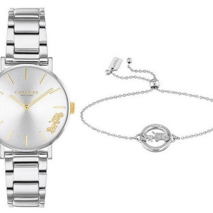 Coach Perry Silver Dial Stainless Steel Quartz 14000064 Womens Watch With Gift Set