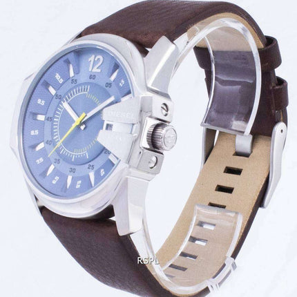 Diesel Mega Chief Quartz Blue Dial Brown Leather DZ1399 Men's Watch