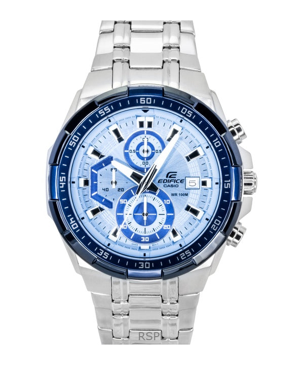 Casio Edifice Analog Standard Chronograph Stainless Steel Blue Dial Quartz EFR-539DE-2AV 100M Men's Watch