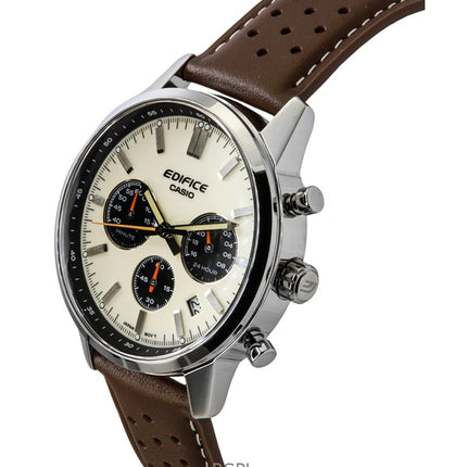 Casio Edifice Analog Chronograph Leather Strap Cream Dial Quartz EFR-575L-7A 100M Men's Watch