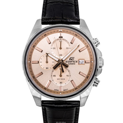 Casio Edifice Analog Standard Chronograph Leather Strap Salmon Dial Quartz EFV-610EL-5A 100M Men's Watch