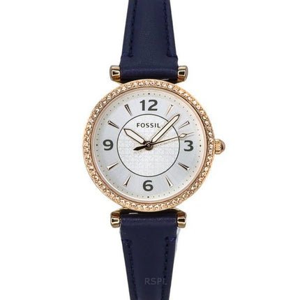 Fossil Carlie Crystal Accents Silver Dial Navy LiteHide Leather Quartz ES5295 Women's Watch