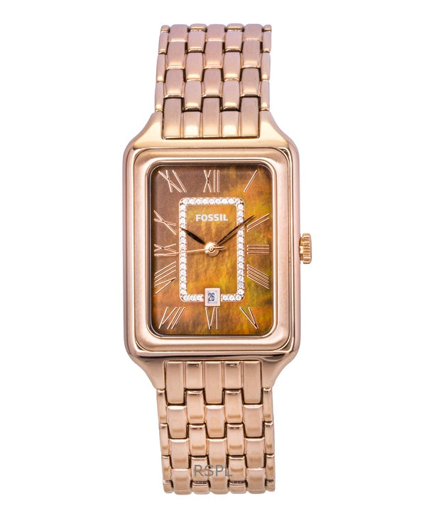 Fossil Raquel Rose Gold Tone Stainless Steel Brown Mother Of Pearl Dial Quartz ES5323 Women's Watch