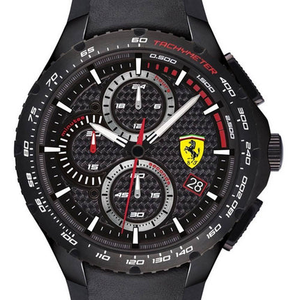 Ferrari Scuderia Pista Chronograph Black Dial Leather Strap Quartz 0830734 Mens Watch