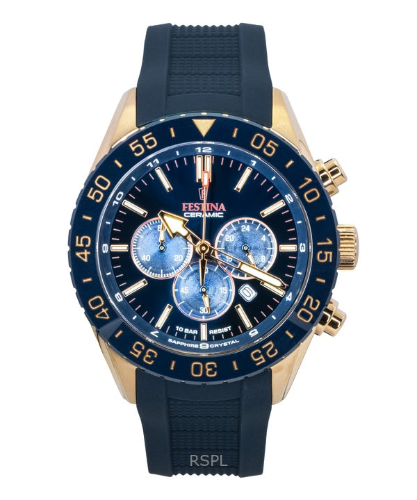 Festina Ceramic Chronograph Rubber Strap Blue Dial Quartz F20516-1 100M Men's Watch