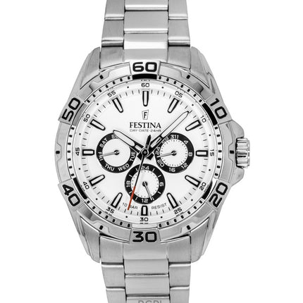 Festina Stainless Steel Multifunction White Dial Quartz F20623-1 100M Men's Watch