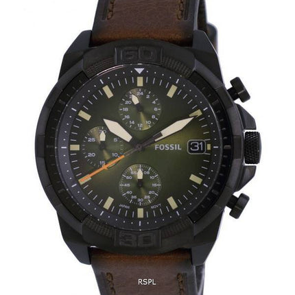 Fossil Bronson Chronograph Leather Green Dial Quartz FS5856 Mens Watch