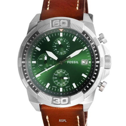 Fossil Bronson Chronograph Brown Leather Green Dial Quartz FS5898 Mens Watch