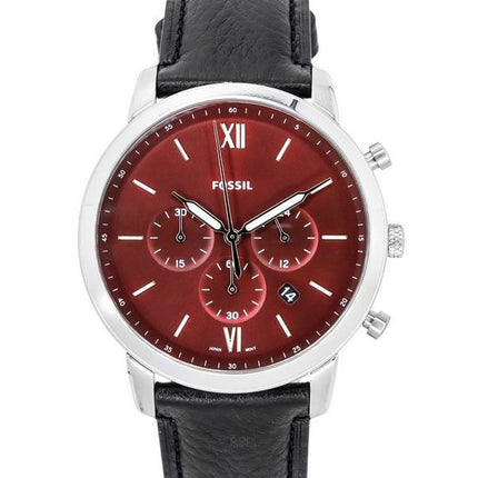 Fossil Neutra Chronograph Black LiteHide Leather Strap Burgundy Dial Quartz FS6016 Men's Watch