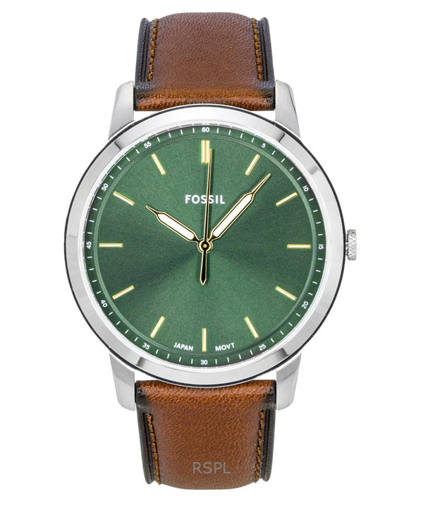Fossil Minimalist Leather Strap Green Dial Quartz FS6094 Men's Watch