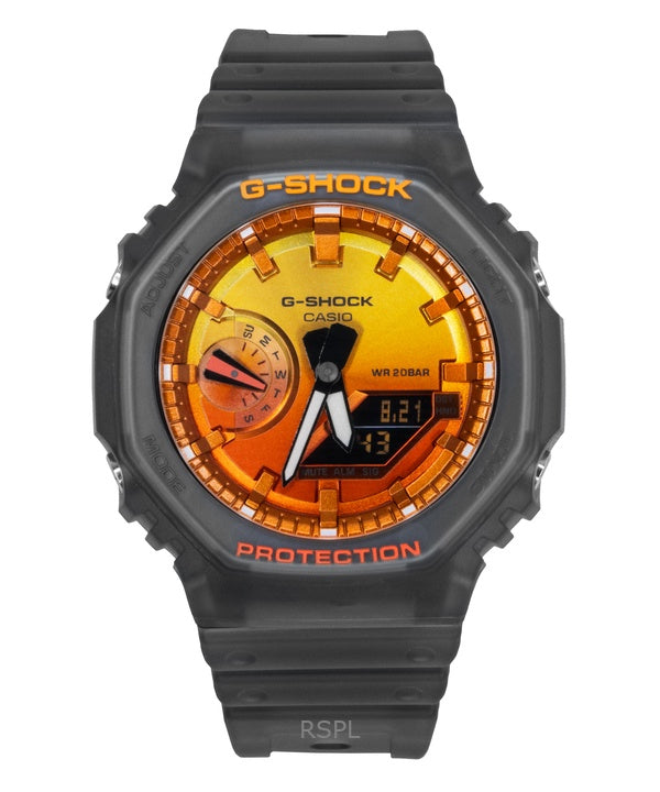 Casio G-Shock Analog Digital Resin Strap Orange Dial Quartz GA-2100FLS-8A4 200M Men's Watch