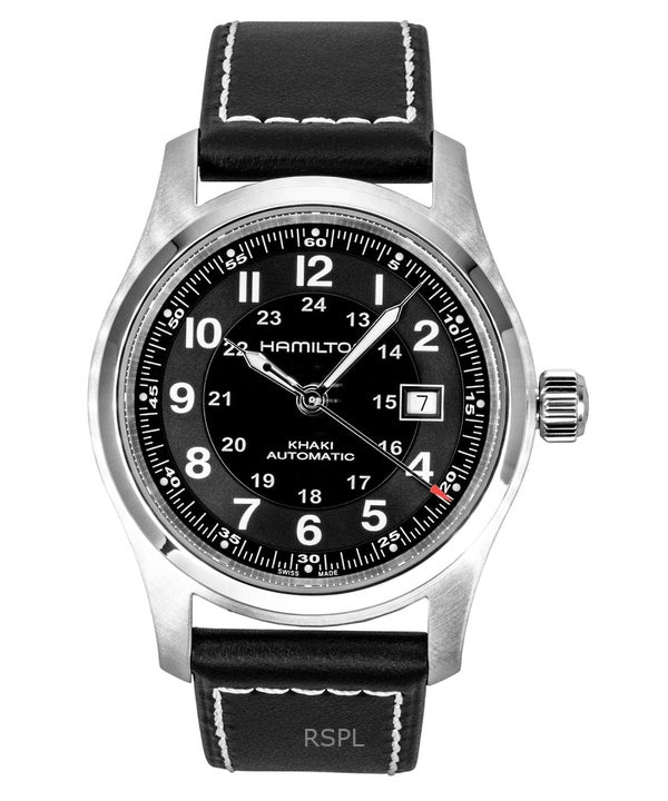 Hamilton Khaki Leather Strap Black Dial Automatic H70605733 100M Men's Watch
