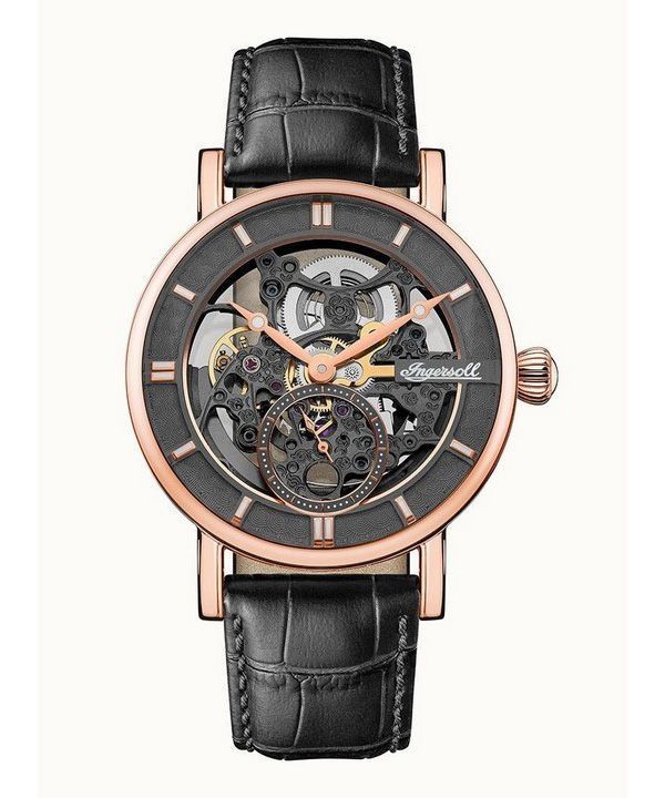 Ingersoll The Herald Leather Strap Black Skeleton Dial Automatic I00403B Mens Watch