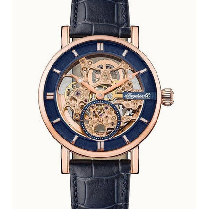 Ingersoll The Herald Leather Strap Blue Skeleton Dial Automatic I00407B Mens Watch