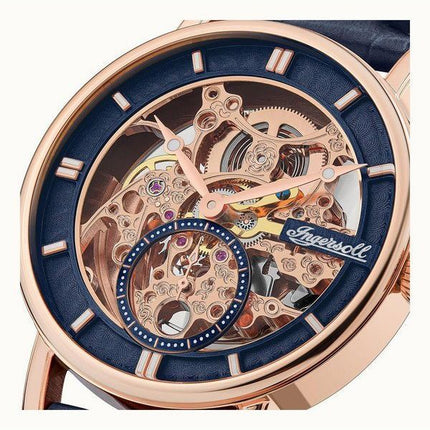 Ingersoll The Herald Leather Strap Blue Skeleton Dial Automatic I00407B Mens Watch