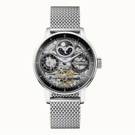 Ingersoll The Jazz Sun And Moon Phase Stainless Steel Skeleton Black Dial Automatic I07708 Men's Watch