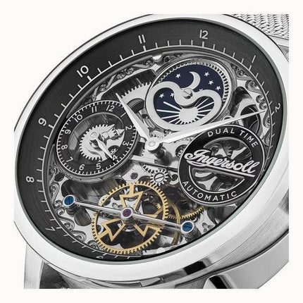 Ingersoll The Jazz Sun And Moon Phase Stainless Steel Skeleton Black Dial Automatic I07708 Men's Watch