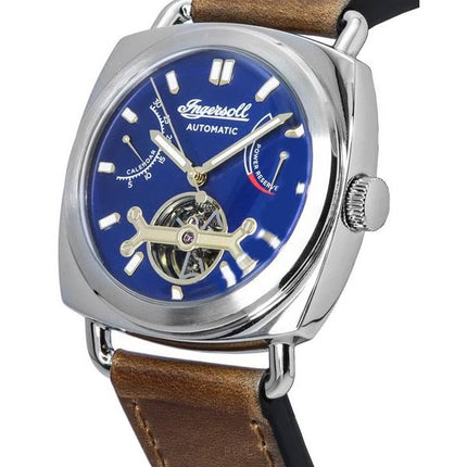 Ingersoll The Nashville Leather Strap Blue Open Heart Dial Automatic I13001 Mens Watch