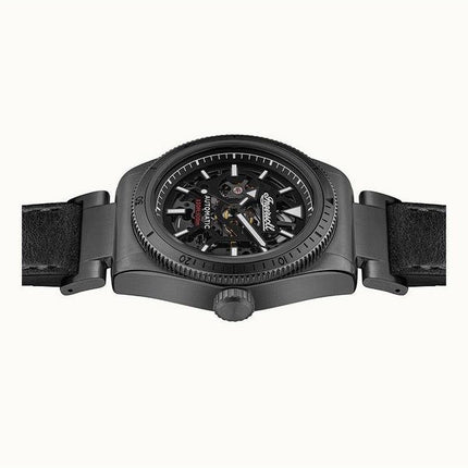 Ingersoll The Scovill Black Leather Strap Black Skeleton Dial Automatic I13902 100M Mens Watch
