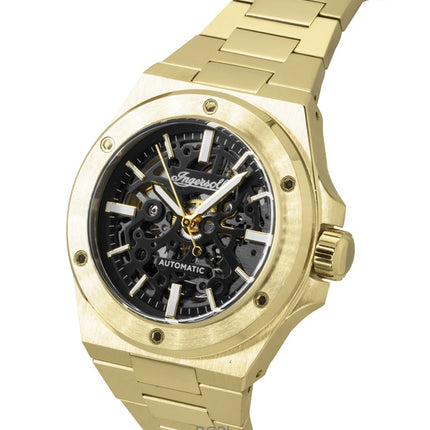 Ingersoll The Baller Gold Tone Stainless Steel Black Skeleton Dial Automatic I15001 Men's Watch