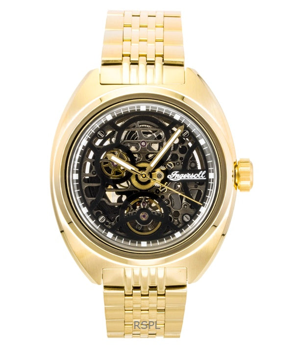 Ingersoll The Wrangler Gold Tone Stainless Steel Black Skeleton Dial Automatic I16902 Men's Watch