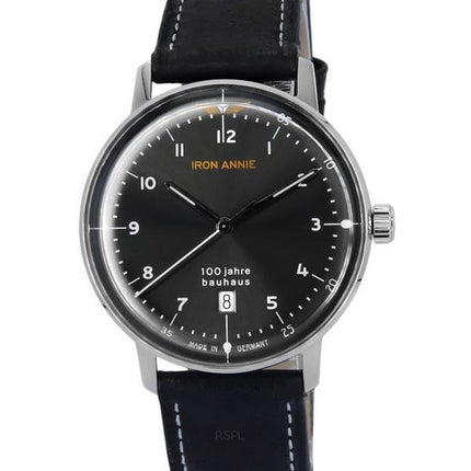 Iron Annie 100 Jahre Bauhaus Leather Strap Black Dial Quartz 50462 Men's Watch