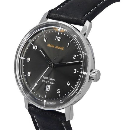 Iron Annie 100 Jahre Bauhaus Leather Strap Black Dial Quartz 50462 Men's Watch