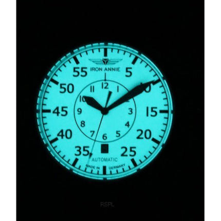 Iron Annie Flight Control Cockpit Leather Strap Beige Dial Automatic 51565 Men's Watch