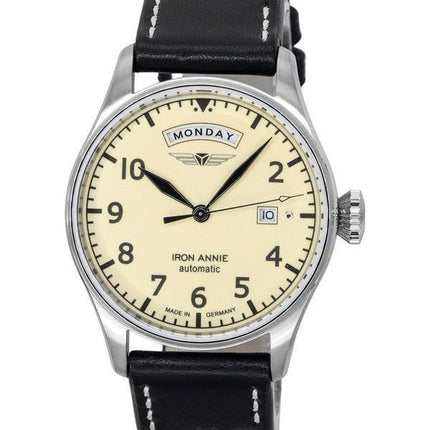 Iron Annie Cockpit Flight Control Leather Strap Full Luminous Beige Dial Automatic 51645 Mens Watch