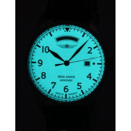 Iron Annie Cockpit Flight Control Leather Strap Full Luminous Beige Dial Automatic 51645 Mens Watch