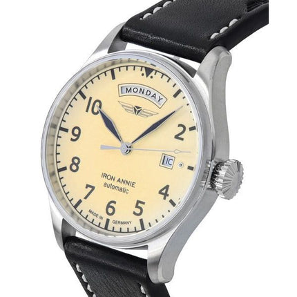 Iron Annie Cockpit Flight Control Leather Strap Full Luminous Beige Dial Automatic 51645 Mens Watch