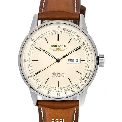 Iron Annie G38 Dessau Leather Strap Beige Dial Automatic 53665 100M Mens Watch