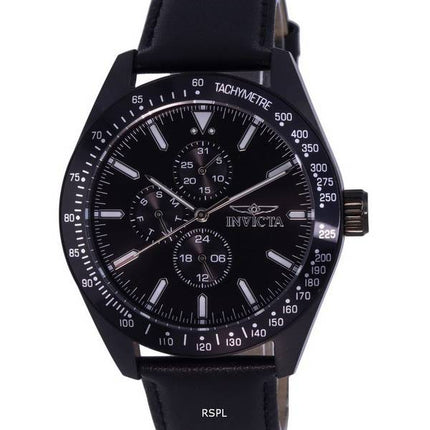 Invicta Aviator Tachymeter Leather Strap Black Dial Quartz 38982 100M Mens Watch